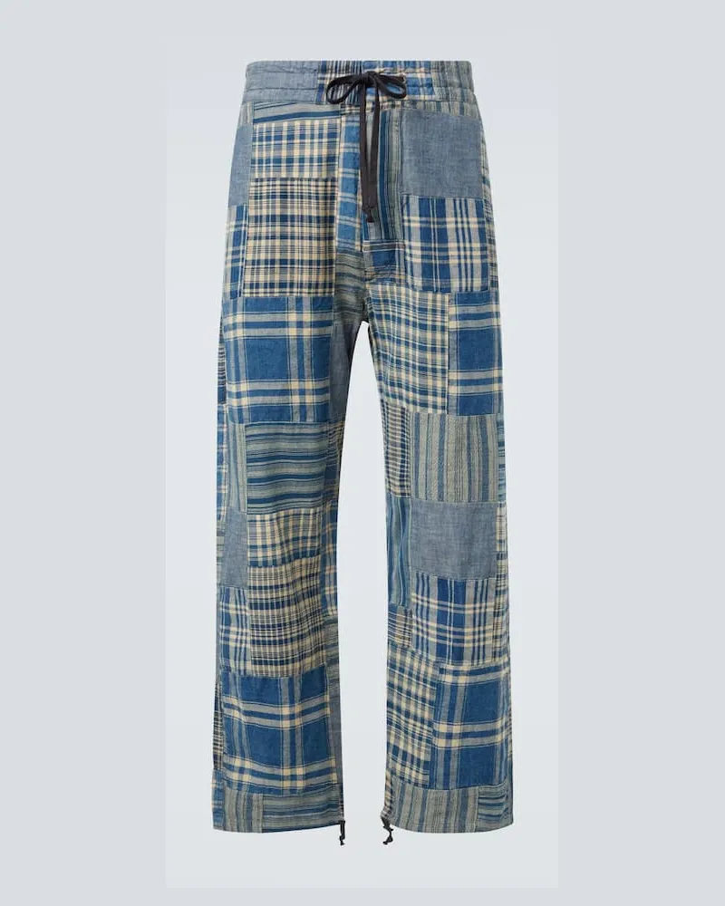 RRL Pantaloni in cotone e lino patchwork Blu