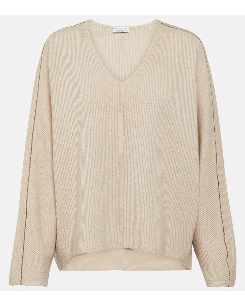Brunello Cucinelli Pullover in misto lana, cashmere e seta Beige