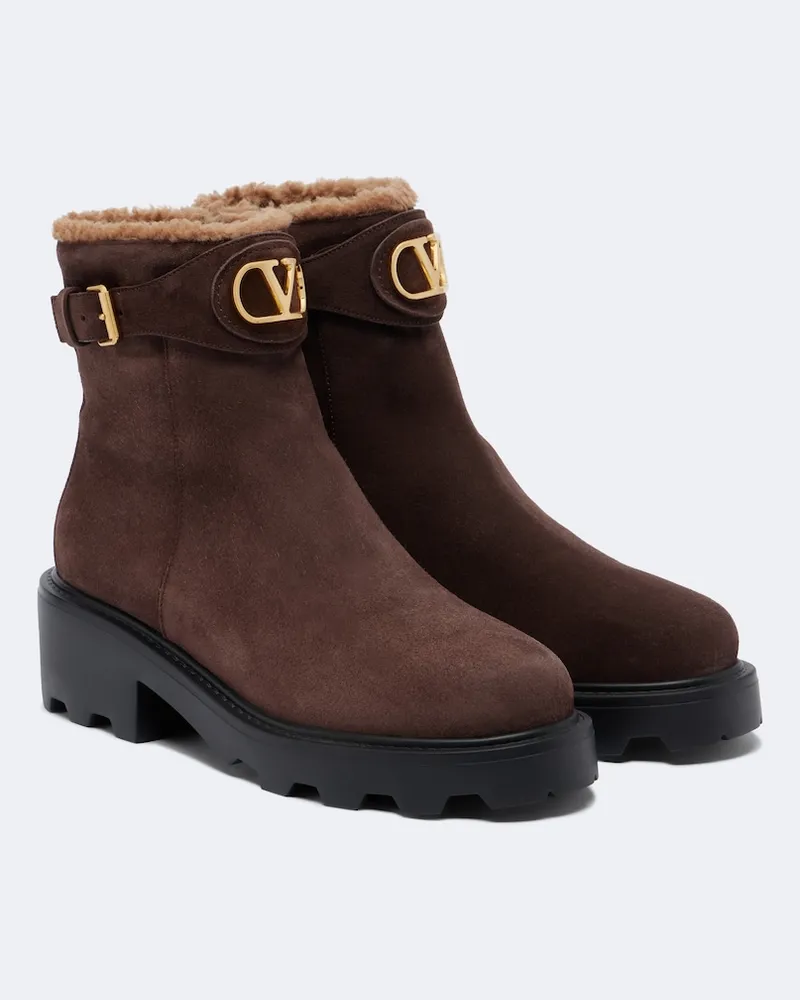 Valentino Garavani Stivaletti VLogo in suede Marrone