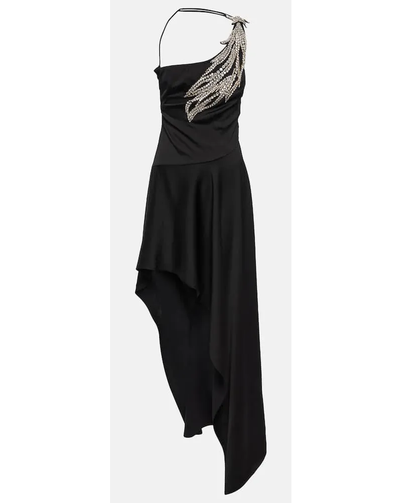 Stella McCartney Abito midi asimmetrico con cristalli Nero