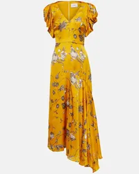 Erdem Abito midi in raso con stampa Giallo