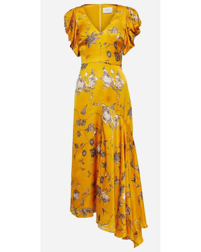Erdem Abito midi in raso con stampa Giallo