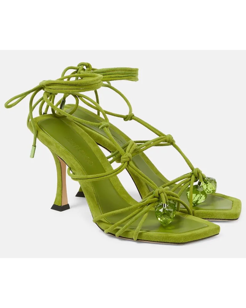 Jimmy Choo Sandali Jemma 90 in suede con cristalli Verde