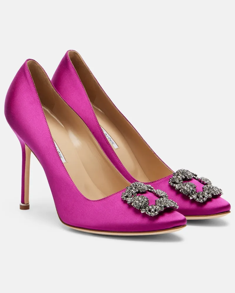 Manolo Blahnik Pumps Hangisi in raso con decorazione Viola