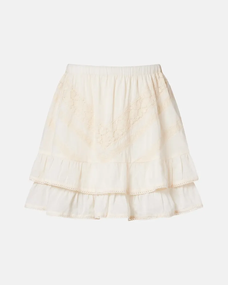 Juliet Dunn Minigonna in cotone con pizzo e volant Beige