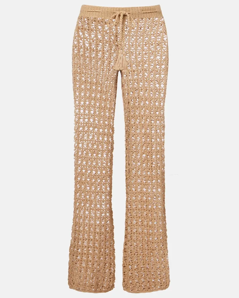 Anna Kosturova Pantaloni a gamba larga in cotone crochet Beige