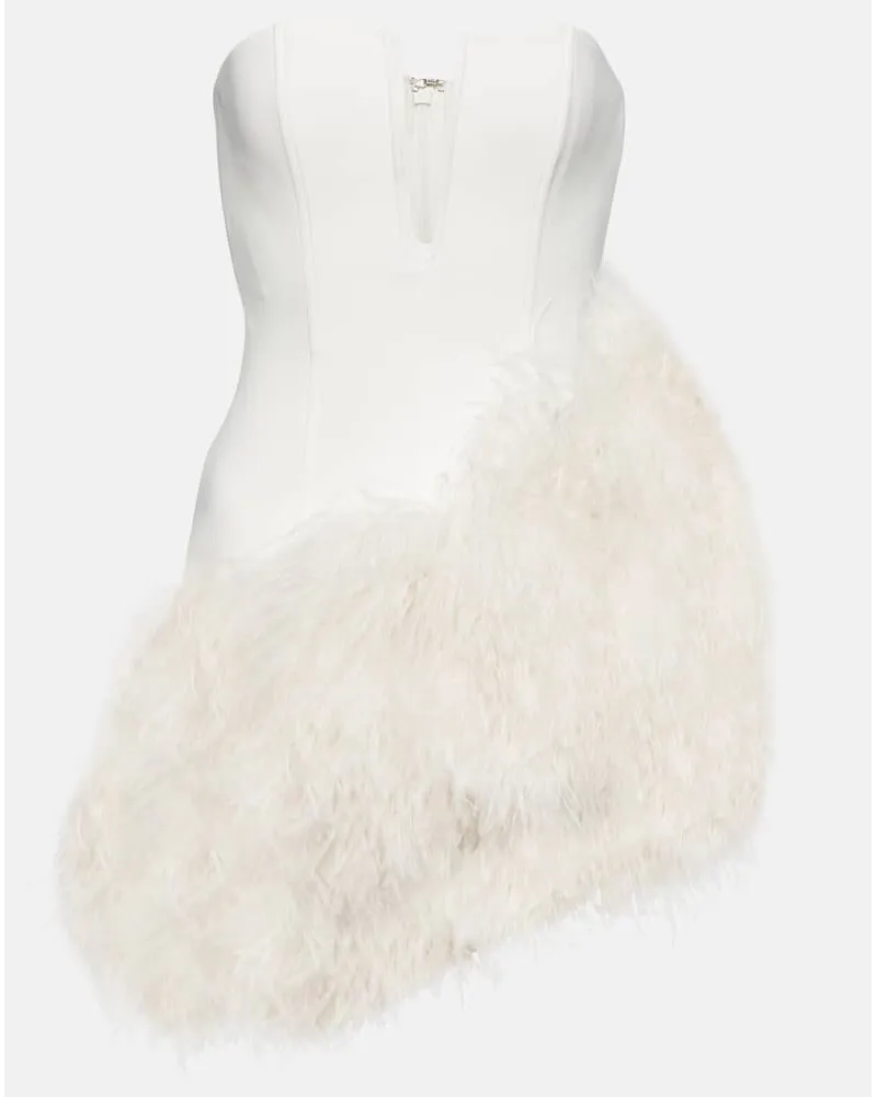 David Koma Bridal - Abito corto in cady con piume Bianco