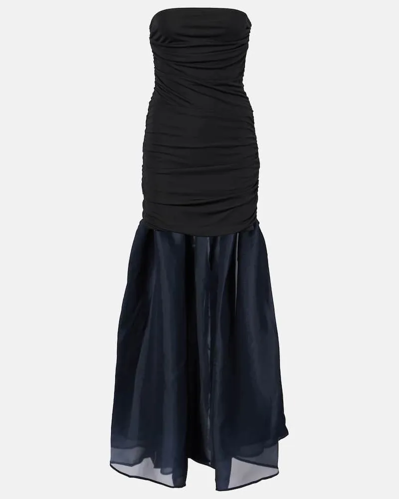 STAUD Abito lungo Liya in jersey e organza Nero