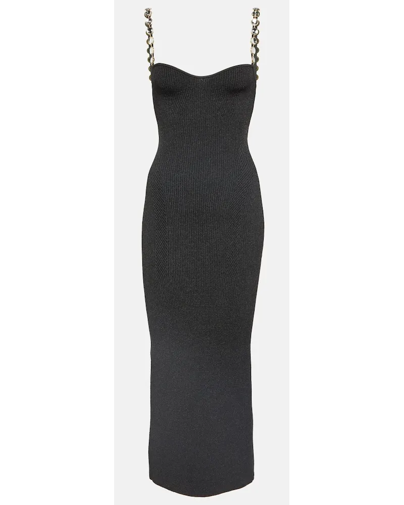 GALVAN Abito midi Globe Chain Wave in maglia Nero