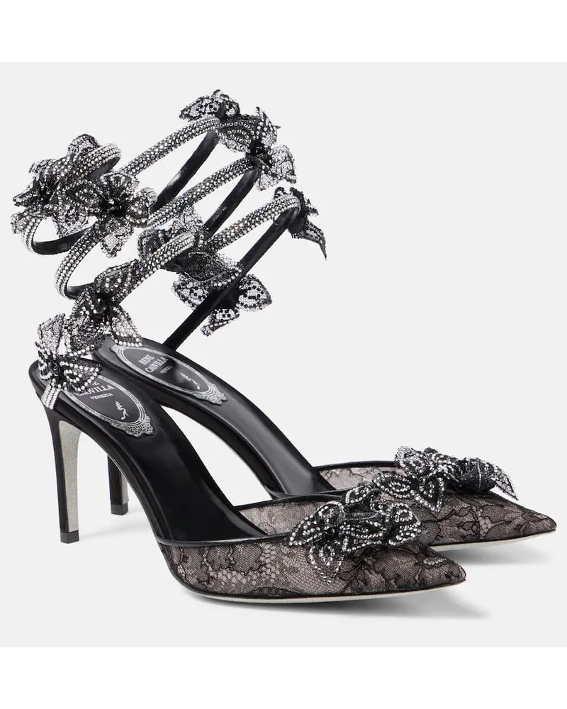 René Caovilla Pumps Floriane 80 in pizzo e pelle Nero