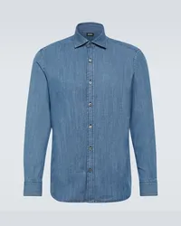 Ermenegildo Zegna Camicia in cotone e lino Blu