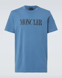 Moncler T-shirt in jersey di cotone con logo Blu