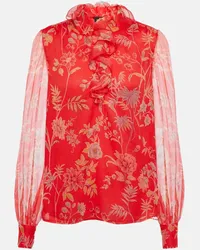 Etro Blusa in seta con volant e stampa Rosso