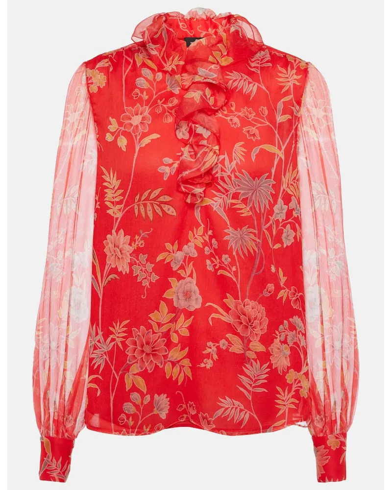 Etro Blusa in seta con volant e stampa Rosso