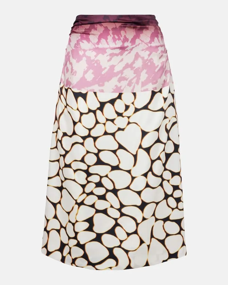Dries van Noten Gonna midi in seta con stampa Bianco