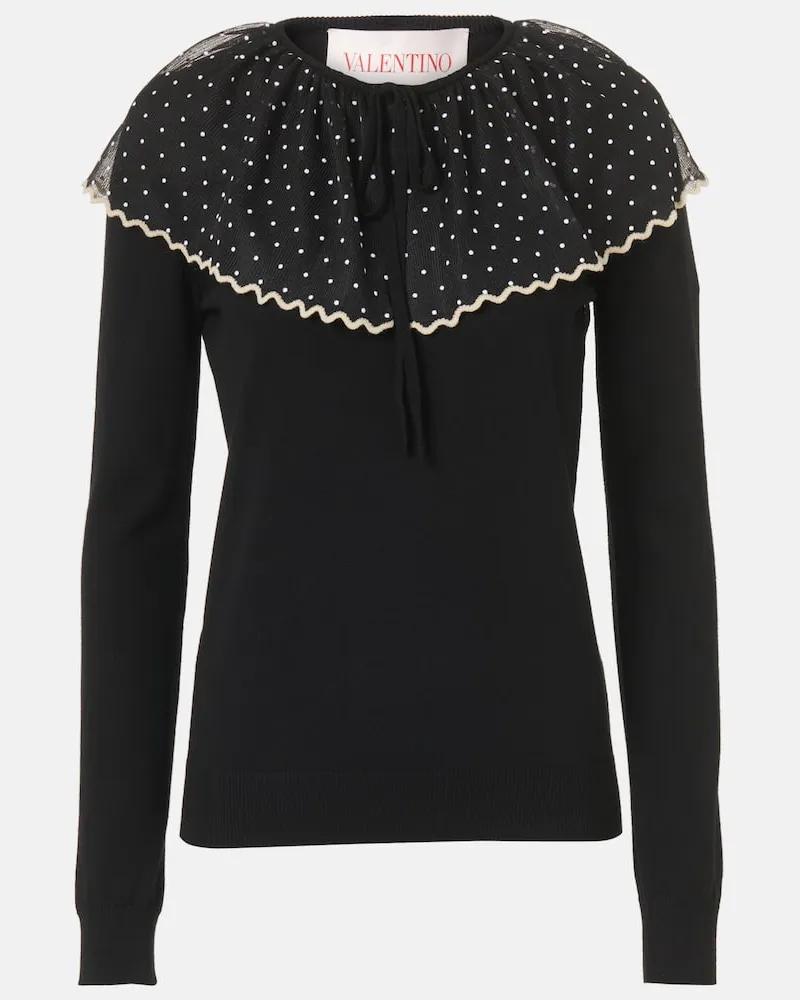 Valentino Garavani Pullover in lana con tulle Nero
