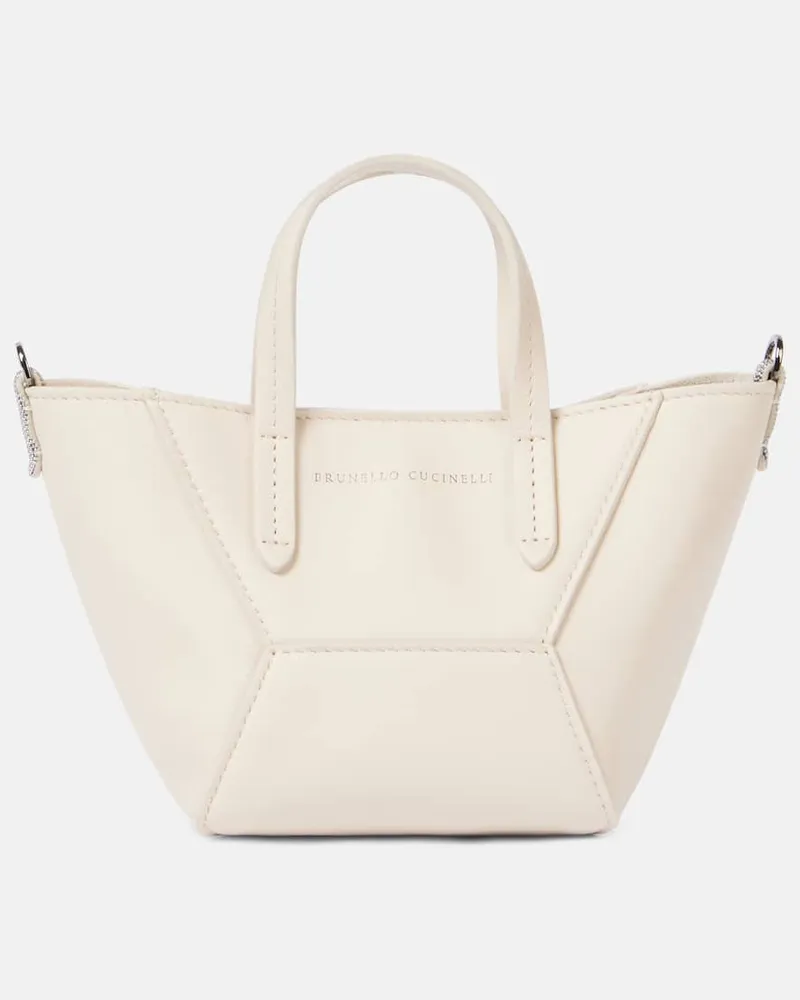 Brunello Cucinelli Borsa BC Duo Mini in pelle Bianco