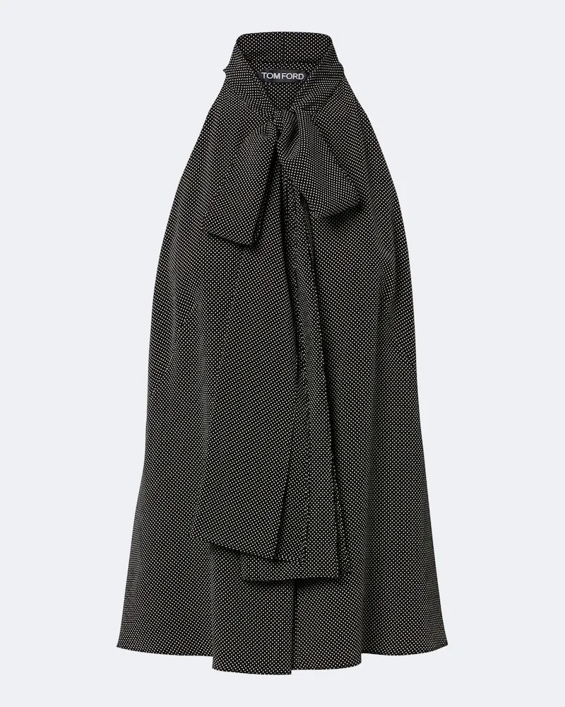 Tom Ford Top in crêpe de chine di seta a pois Nero