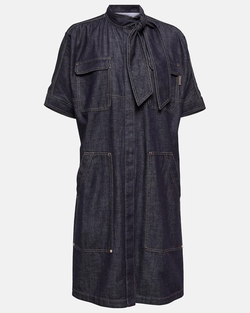 Brunello Cucinelli Abito in denim con fiocco Blu