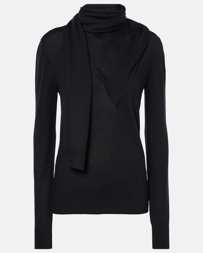 Totême Pullover in lana e seta con sciarpa Nero