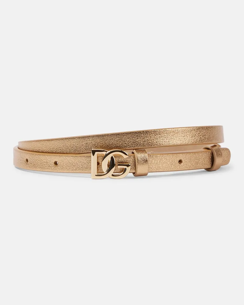 Dolce & Gabbana Cintura DG 10mm in pelle metallizzata Argento