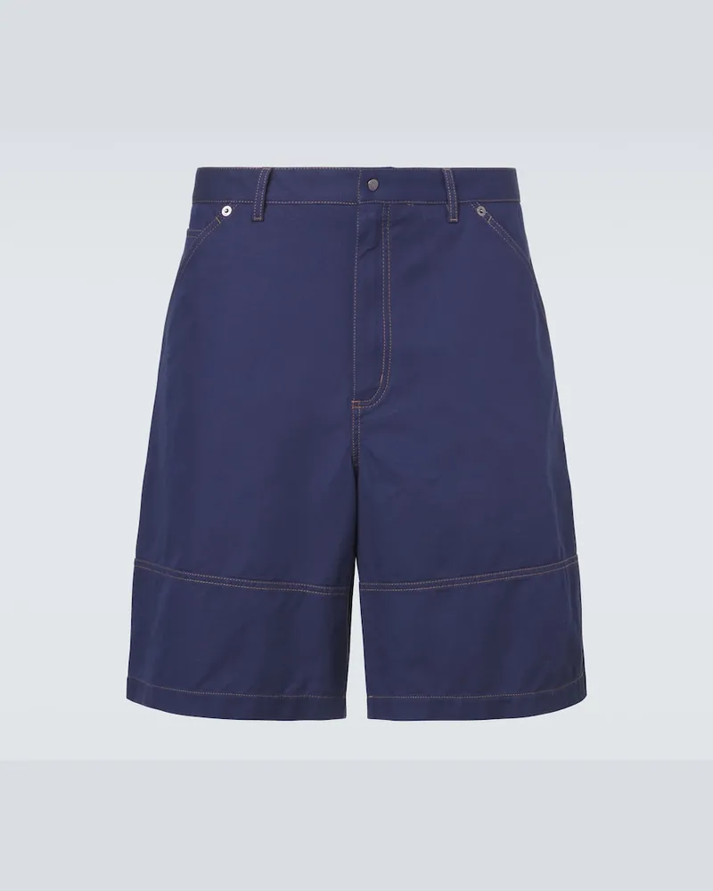 Moncler Shorts in gabardine di cotone e lino Blu