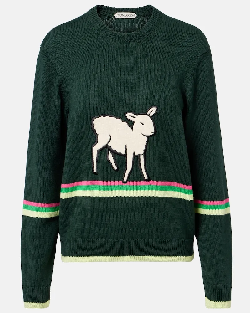 J.W.Anderson Pullover in cotone con ricamo Verde