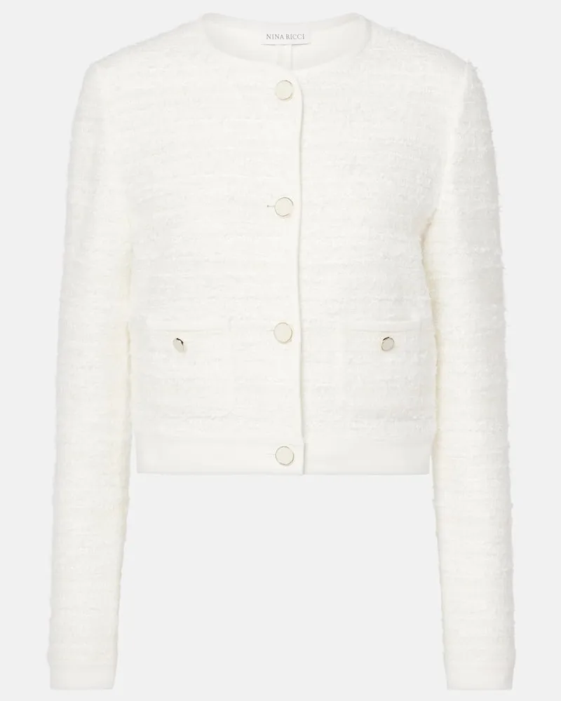Nina Ricci Cardigan in tweed di misto cotone Bianco