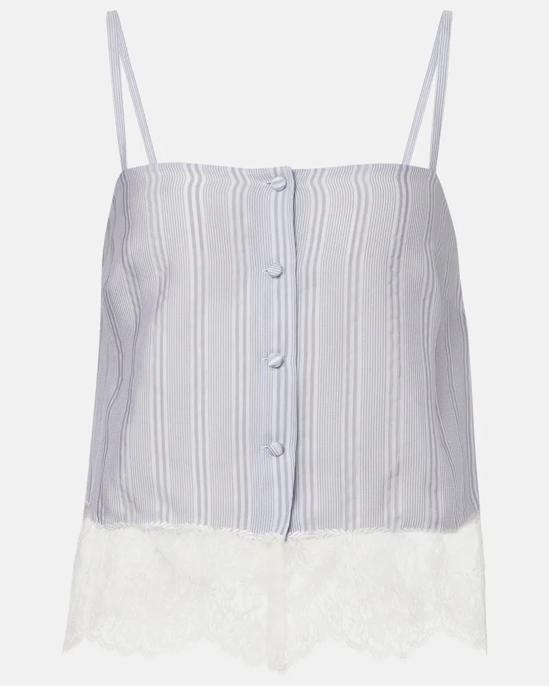Frame Denim Top in seta a righe con pizzo Blu