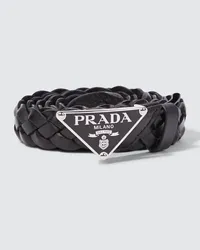 Prada Cintura in pelle con logo Nero