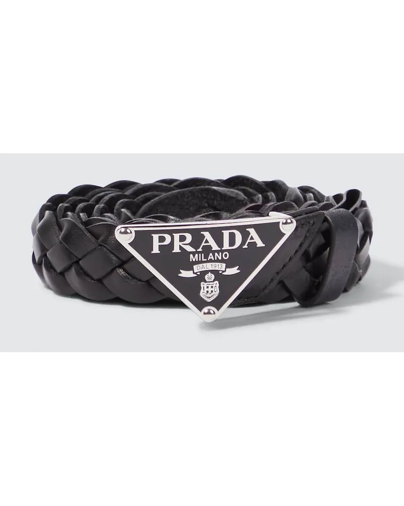 Prada Cintura in pelle con logo Nero