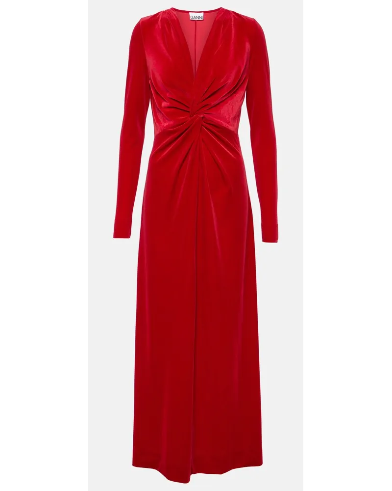 Ganni Abito midi in velluto Rosso