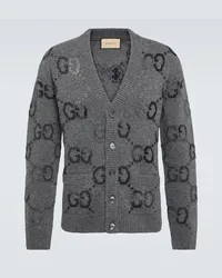 Gucci Cardigan in misto lana con intarsio GG Grigio