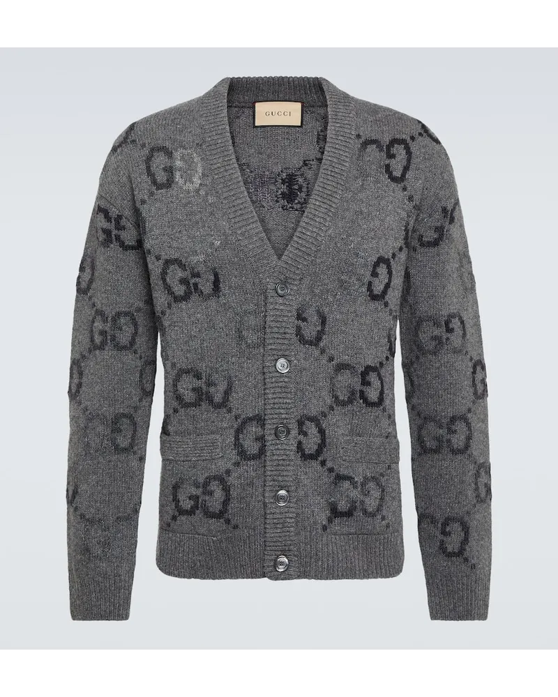 Gucci Cardigan in misto lana con intarsio GG Grigio