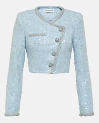 Self-Portrait Blazer cropped in bouclé con paillettes Blu