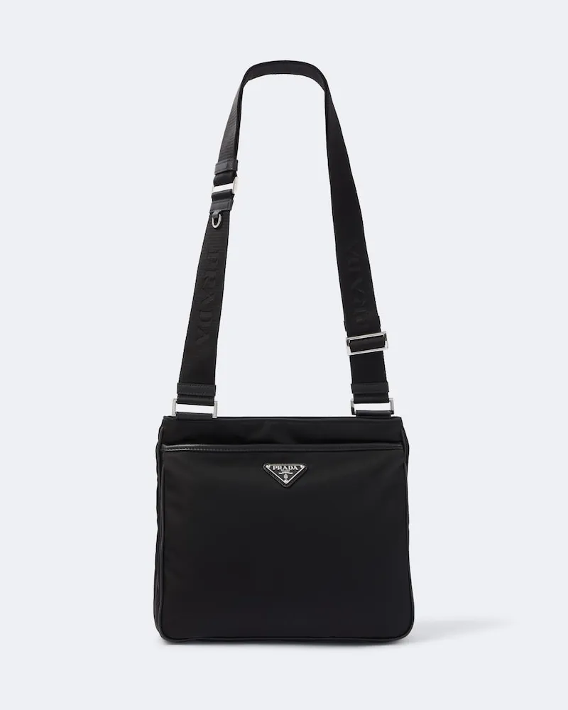 Prada Borsa a spalla in Re-Nylon con pelle Nero