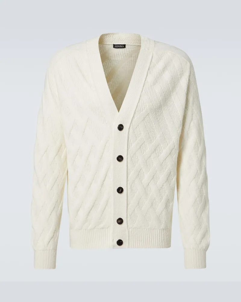 Ermenegildo Zegna Cardigan in cotone a coste Bianco