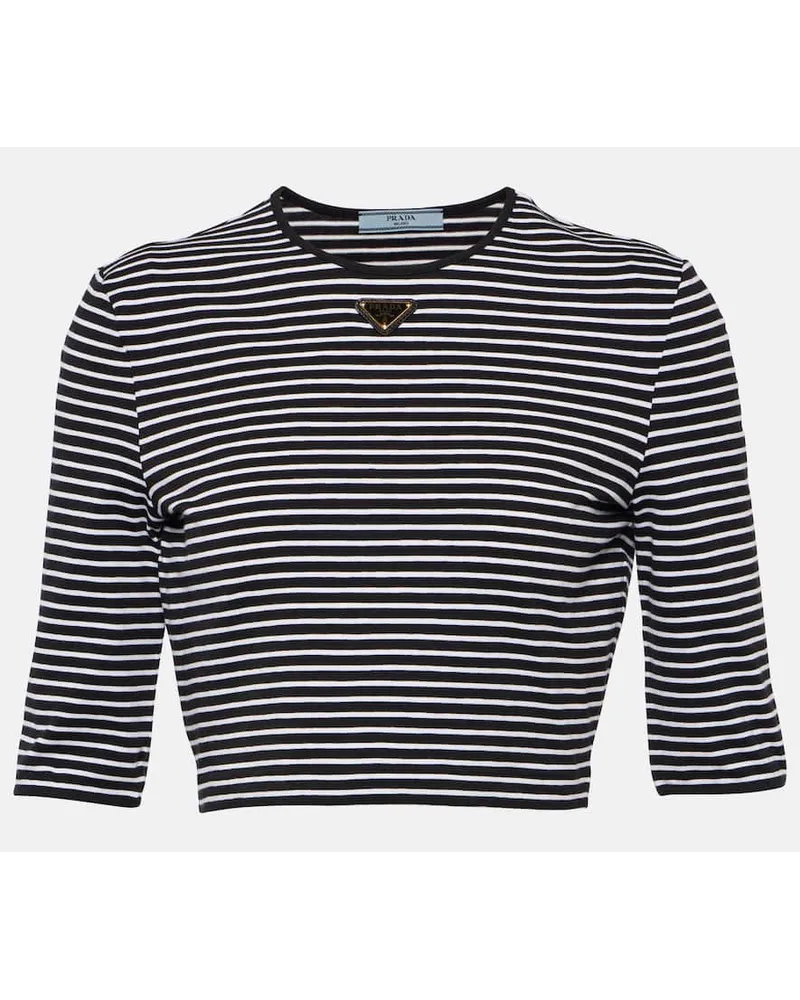 Prada Top cropped in misto cotone con logo Neutro