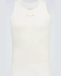 Maison Margiela Tank top in cotone a coste con logo Beige