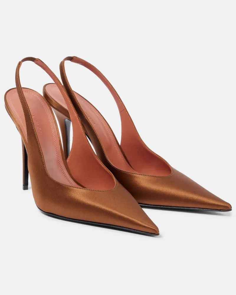 Amina Muaddi Pumps slingback Anok Sling 105 in raso Marrone