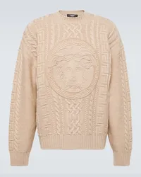 Versace Pullover Medusa in lana vergine a trecce Beige