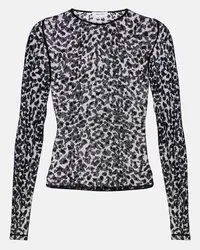 Alexander McQueen Top in mesh con stampa leopardata Nero