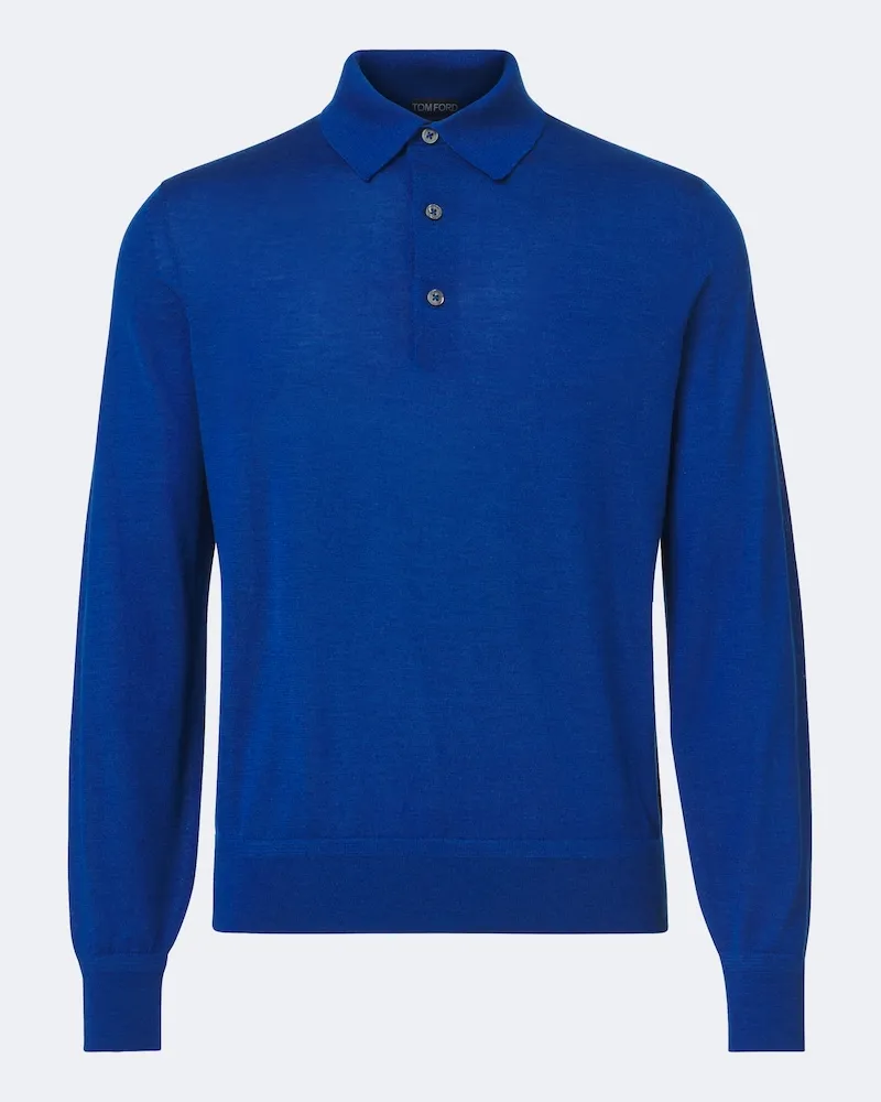 Tom Ford Polo in cashmere e seta Blu