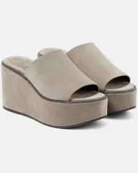 Brunello Cucinelli Sandali in suede con plateau Grigio