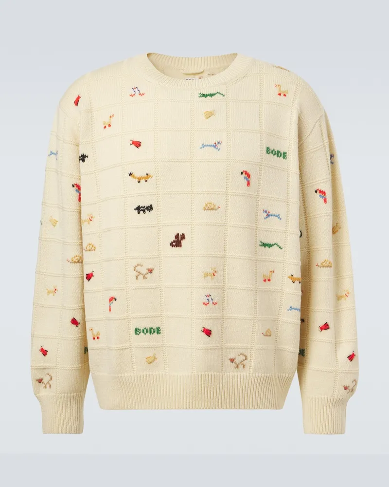 BODE Pullover Zoologist in lana e alpaca con ricamo Beige