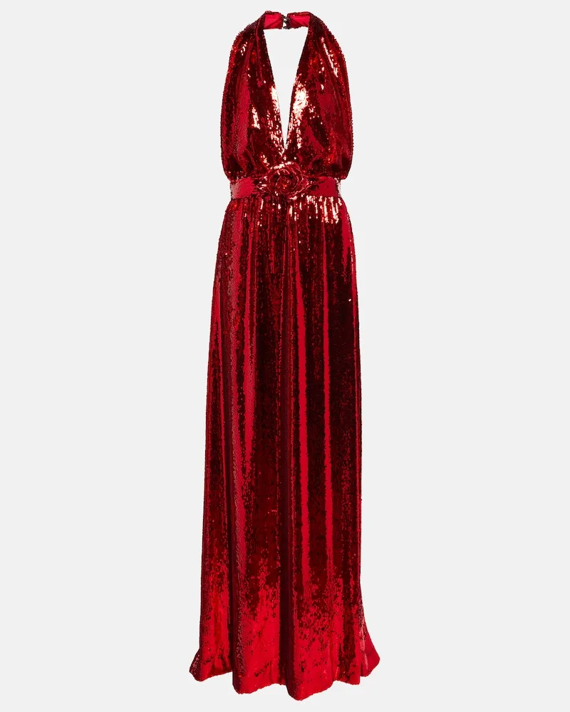 Rodarte Abito lungo con paillettes e scollo all'americana Rosso