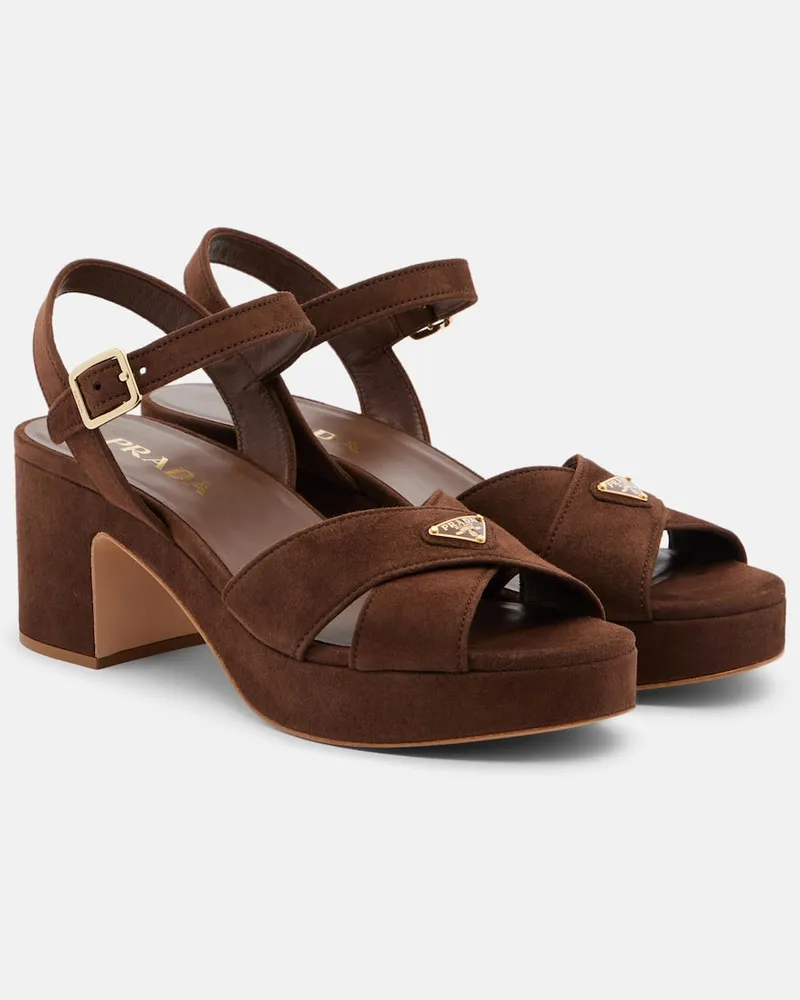 Prada Sandali in suede con plateau Marrone
