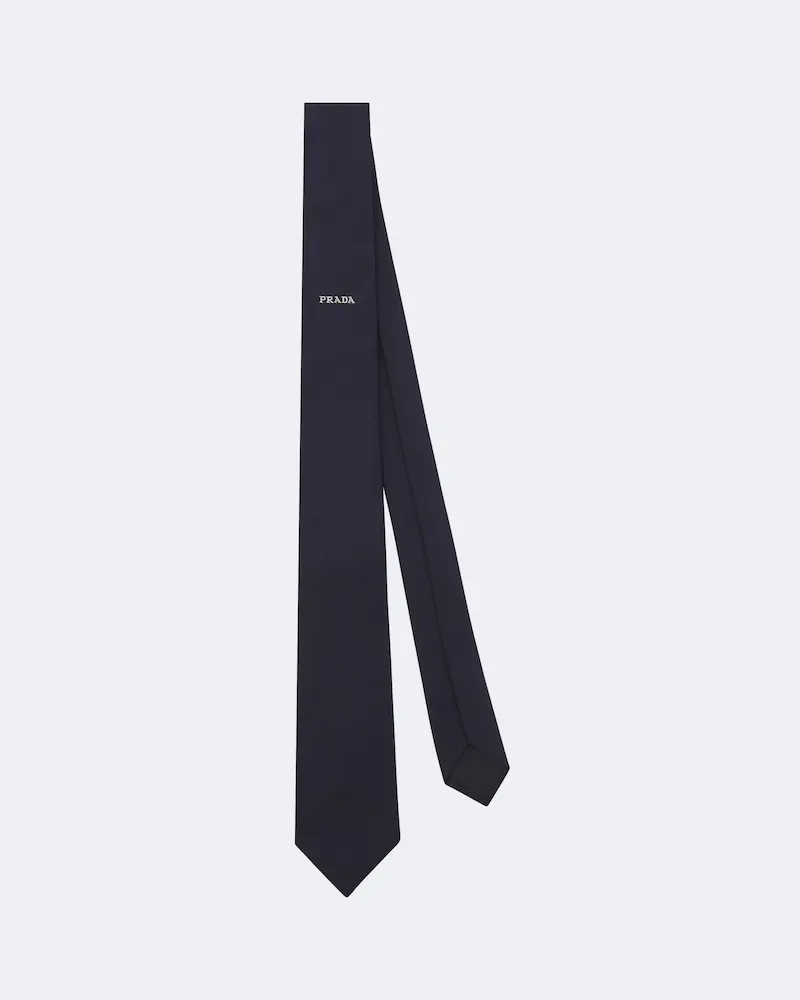 Prada Cravatta in seta con logo Blu