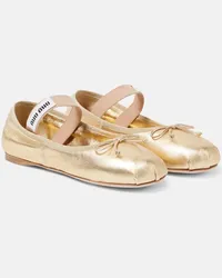 Miu Miu Ballerine in pelle metallizzata Oro