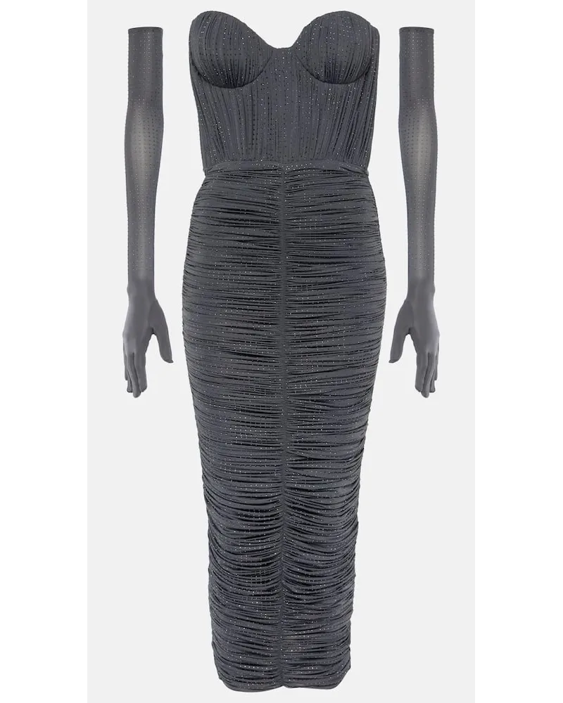 Alex Perry Abito midi in jersey con cristalli Grigio